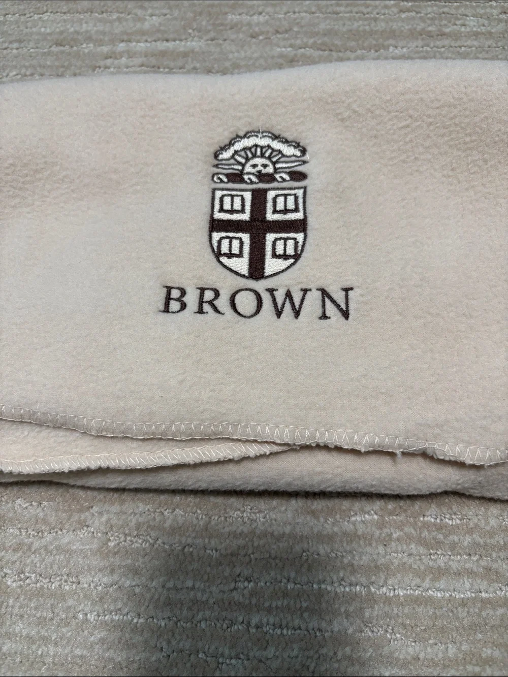 Brown University Embroidered Cream Fleece Scarf